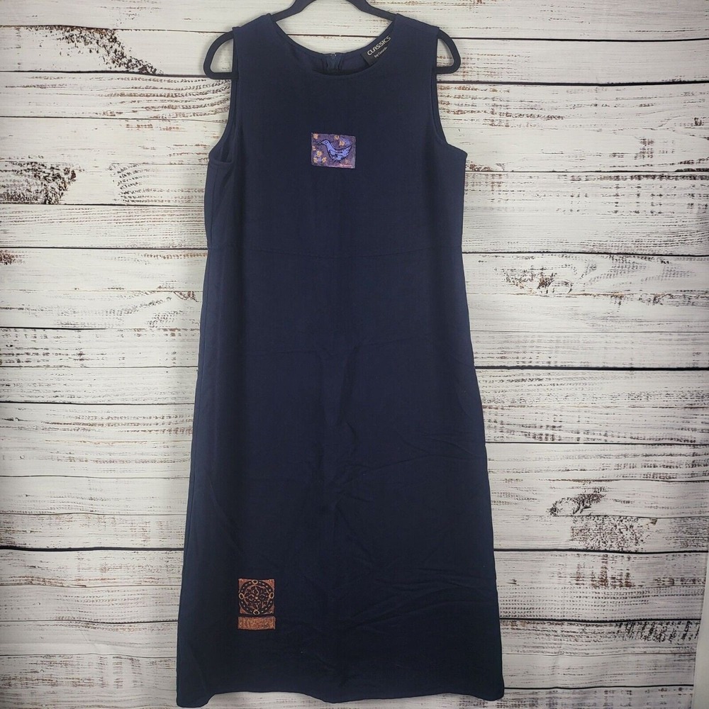 Vintage Classics By Carol Anderson Maxi Dress L Womens Blue Back Zip Art Deco